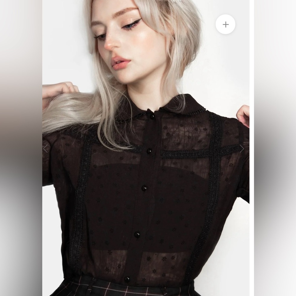 Disturbia Black Sheer Lace Trim Blouse Women's Size 2